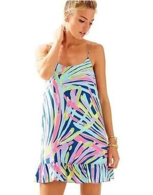 Lilly Pulitzer Zanna Silk Adjustable Spaghetti Strap Dress Indigo Sea Dreamin M